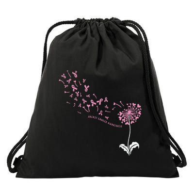 Dandelion Breast Cancer Awareness Pink Ribbon Support Gift Drawstring Bag