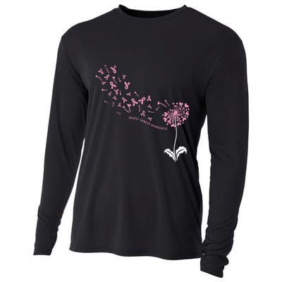 Dandelion Breast Cancer Awareness Pink Ribbon Support Gift Cooling Performance Long Sleeve Crew