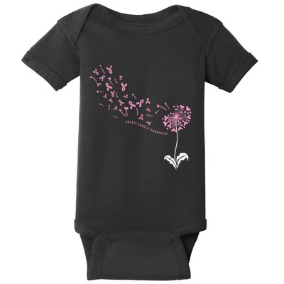 Dandelion Breast Cancer Awareness Pink Ribbon Support Gift Baby Bodysuit