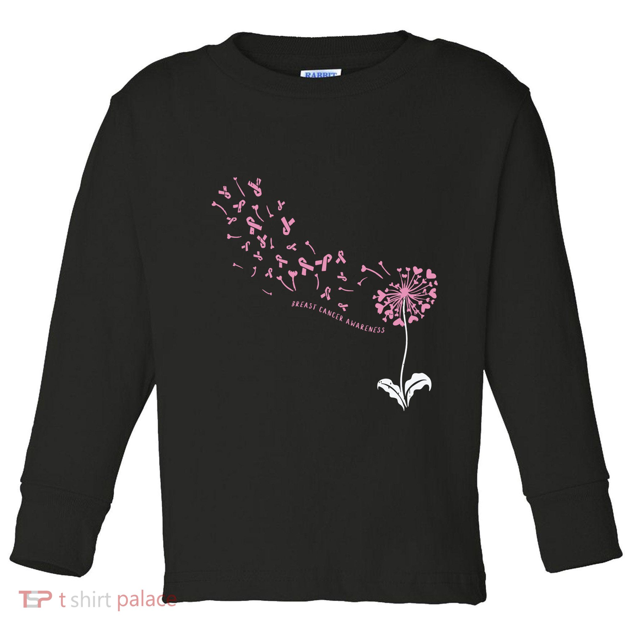Dandelion Breast Cancer Awareness Pink Ribbon Support Gift Toddler Long Sleeve Shirt