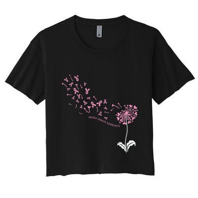 Dandelion Breast Cancer Awareness Pink Ribbon Support Gift Crop Top