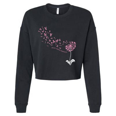 Dandelion Breast Cancer Awareness Pink Ribbon Support Gift Cropped Pullover Crew