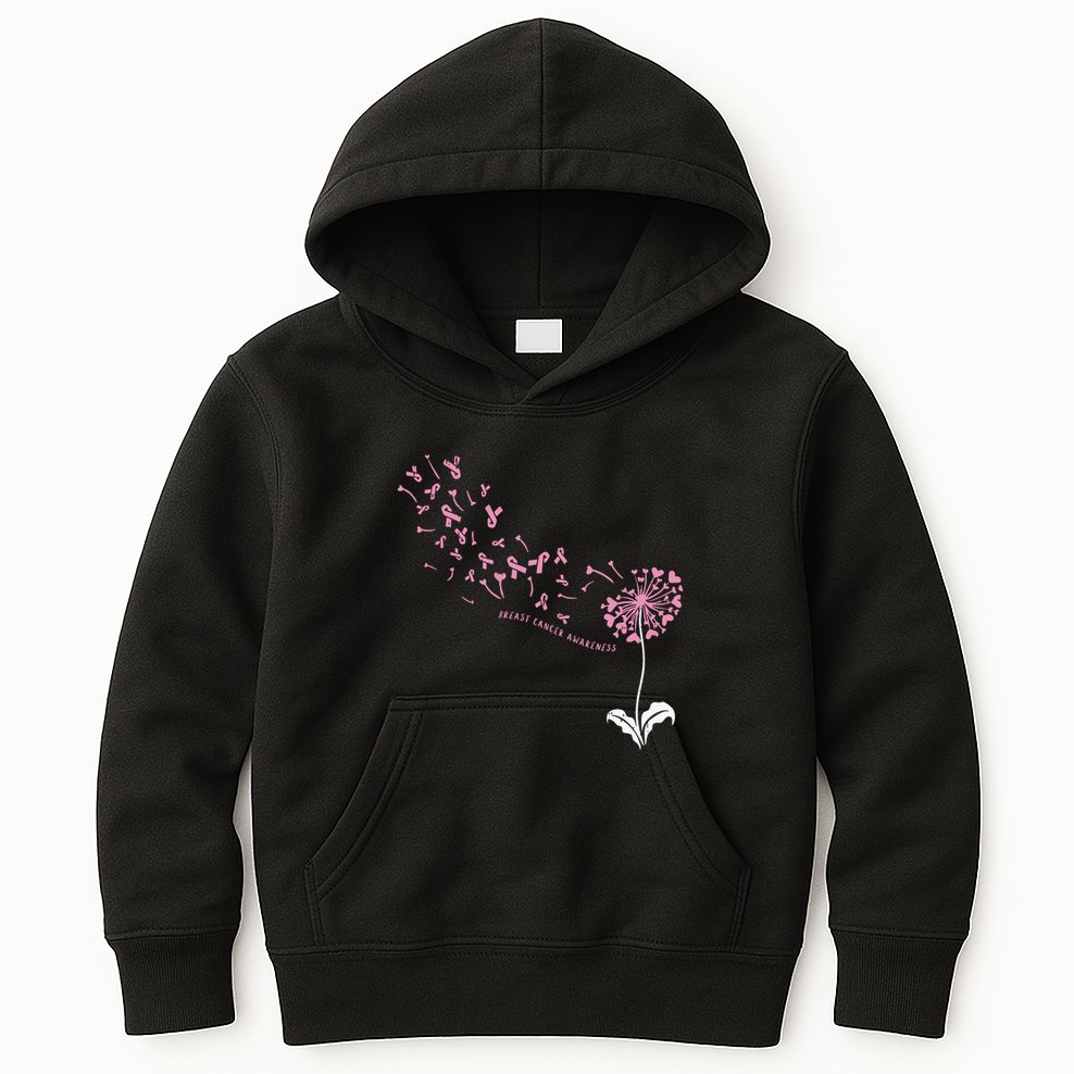 Dandelion Breast Cancer Awareness Pink Ribbon Support Gift Kids Hoodie