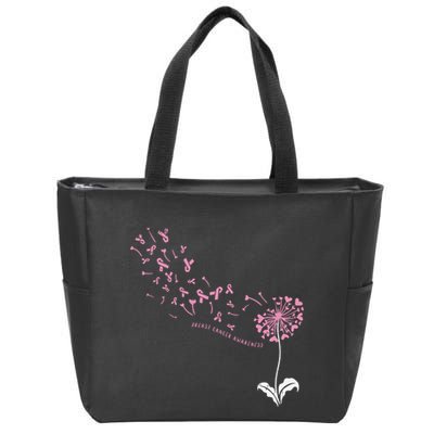 Dandelion Breast Cancer Awareness Pink Ribbon Support Gift Zip Tote Bag
