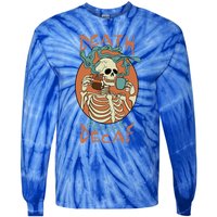 Death Before Decaf Skeleton Coffee Addict Gift Tie-Dye Long Sleeve Shirt