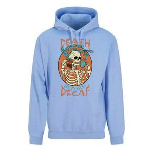 Death Before Decaf Skeleton Coffee Addict Gift Unisex Surf Hoodie