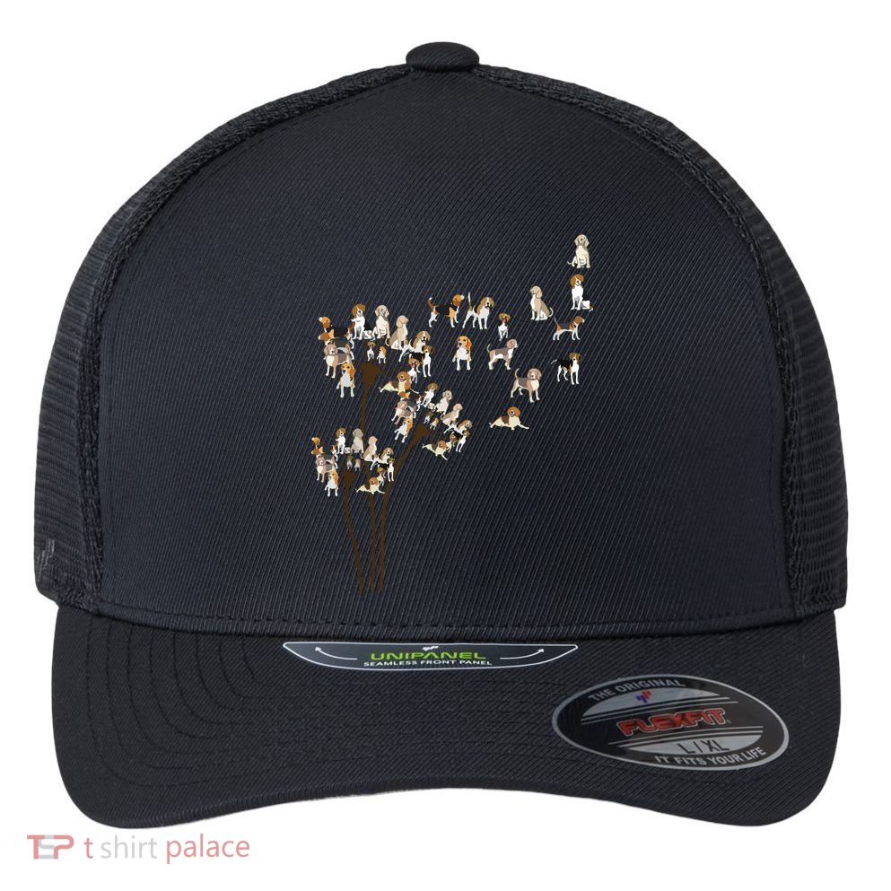 Dandelions Beagle Dog Flexfit Unipanel Trucker Cap