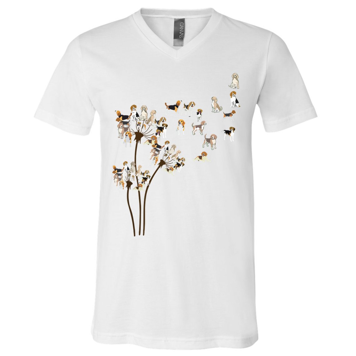 Dandelions Beagle Dog V-Neck T-Shirt
