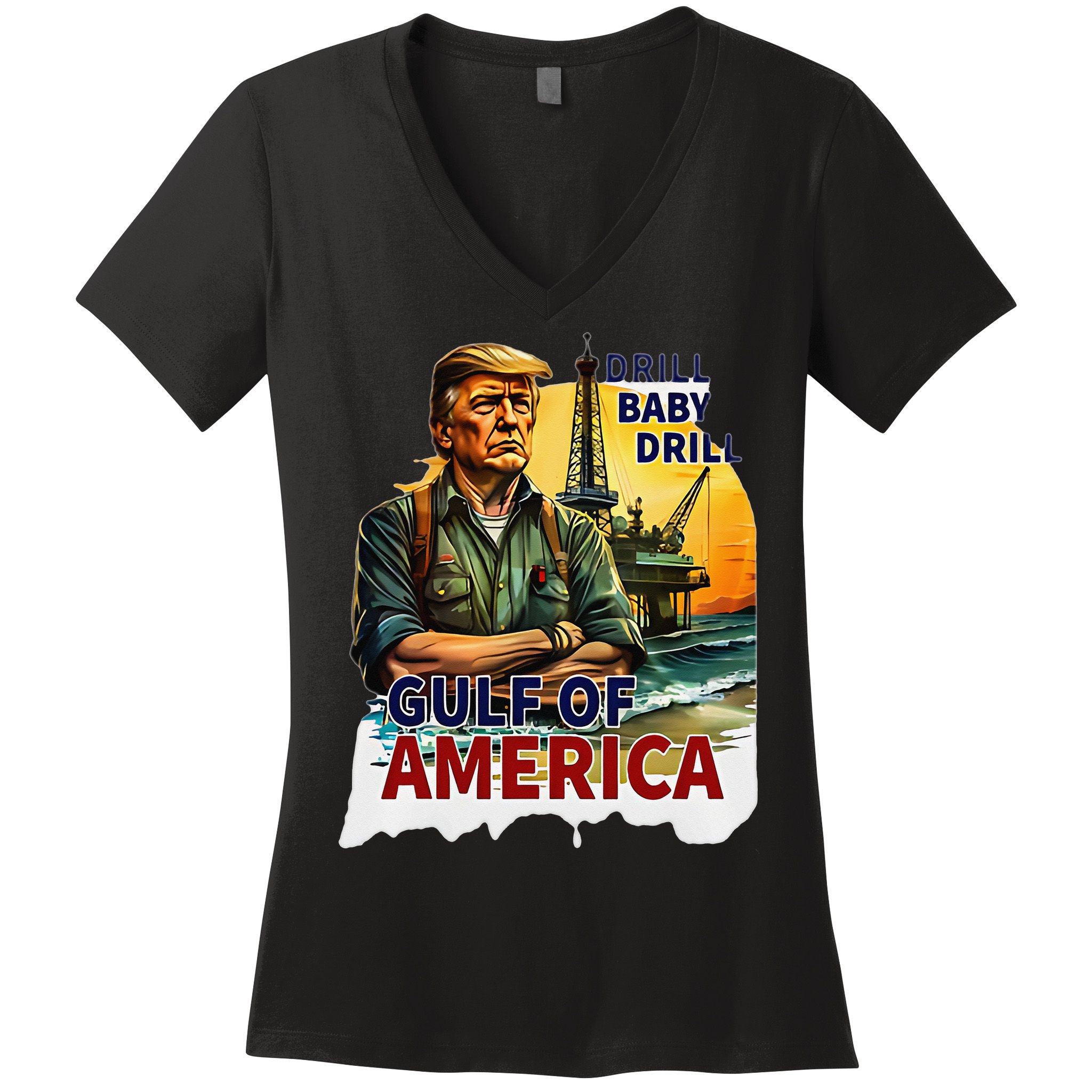Drill Baby Drill American Flag Gulf Of US America Women's V-Neck T-Shirt