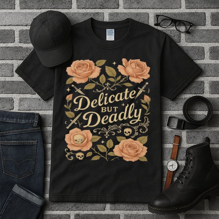 Delicate But Deadly Coquette Skullcore Aesthetic Tall T-Shirt