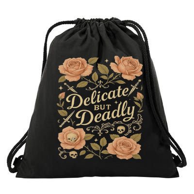 Delicate But Deadly Coquette Skullcore Aesthetic Drawstring Bag