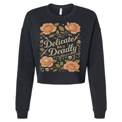Delicate But Deadly Coquette Skullcore Aesthetic Cropped Pullover Crew