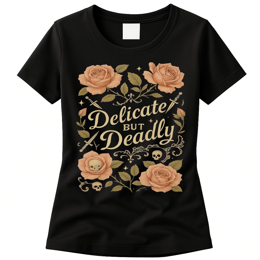 Delicate But Deadly Coquette Skullcore Aesthetic Womens T-Shirt
