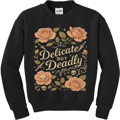Delicate But Deadly Coquette Skullcore Aesthetic Kids Sweatshirt