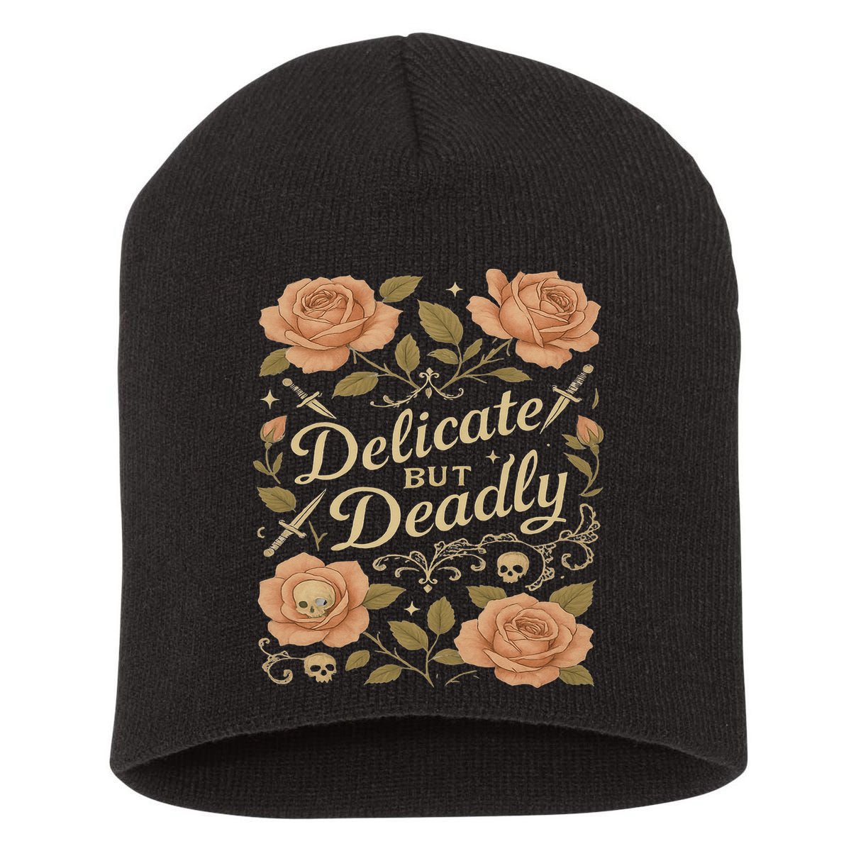 Delicate But Deadly Coquette Skullcore Aesthetic Short Acrylic Beanie