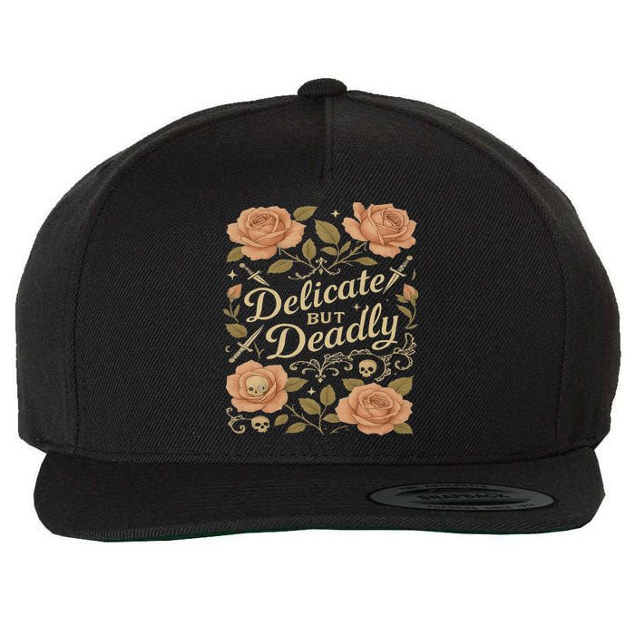 Delicate But Deadly Coquette Skullcore Aesthetic Wool Snapback Cap