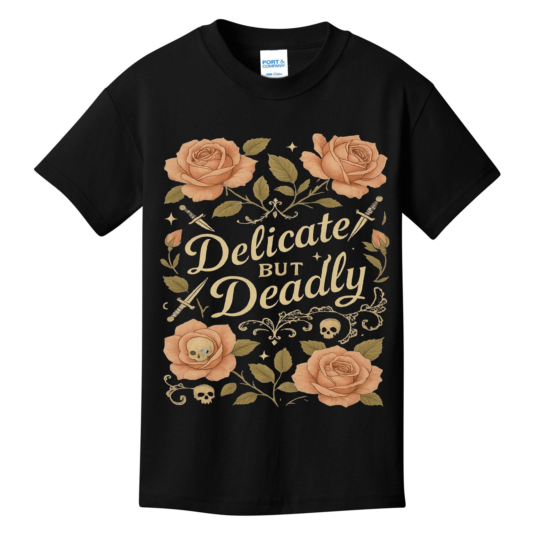 Delicate But Deadly Coquette Skullcore Aesthetic Kids T-Shirt