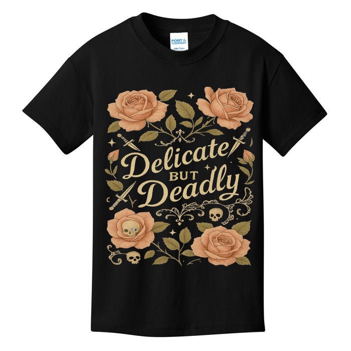 Delicate But Deadly Coquette Skullcore Aesthetic Kids T-Shirt