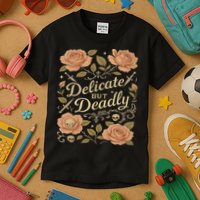 Delicate But Deadly Coquette Skullcore Aesthetic Kids T-Shirt