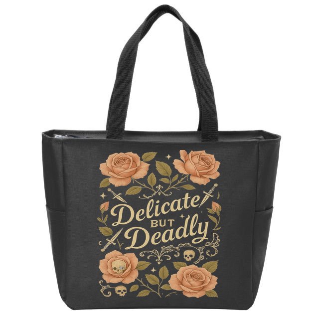 Delicate But Deadly Coquette Skullcore Aesthetic Zip Tote Bag