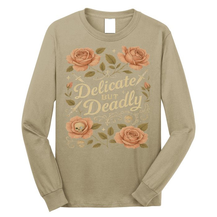 Delicate But Deadly Coquette Skullcore Aesthetic Long Sleeve Shirt
