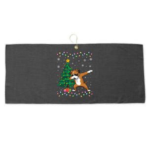 Dabbing Boxer Dog Xmas Tree Lights Ugly Christmas Gift Large Microfiber Waffle Golf Towel