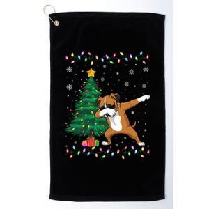 Dabbing Boxer Dog Xmas Tree Lights Ugly Christmas Gift Platinum Collection Golf Towel