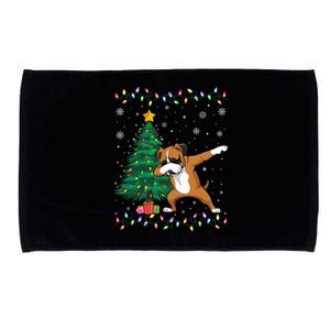 Dabbing Boxer Dog Xmas Tree Lights Ugly Christmas Gift Microfiber Hand Towel