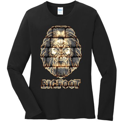 Distressed Bigfoot Ladies Long Sleeve Shirt