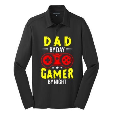 Dad By Day Gamer By Night T Silk Touch Performance Long Sleeve Polo