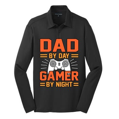 Dad By Day Gamer By Night Father’s Day Daddy Father Graphic Silk Touch Performance Long Sleeve Polo