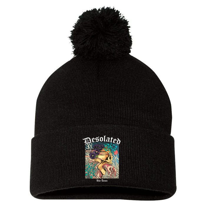 Desolated Bite Down Artwork Pom Pom 12in Knit Beanie