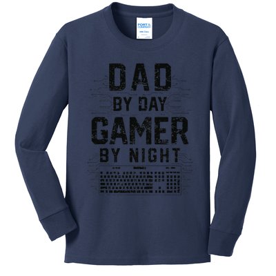 Dad By Day Gamer By Night Funny Fathers Day Gaming Gift Kids Long Sleeve Shirt