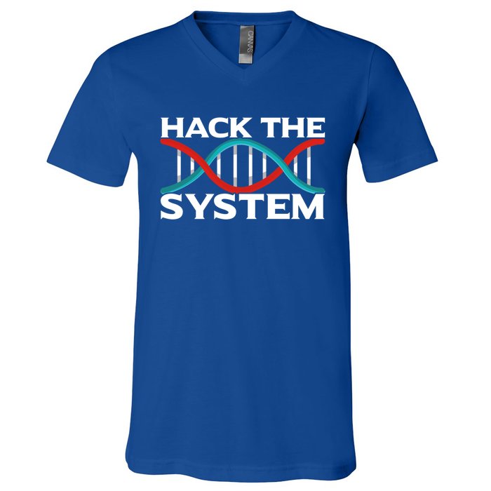 Diy Biology Dna Double Helix Hack The System Biohacker Gift V-Neck T-Shirt