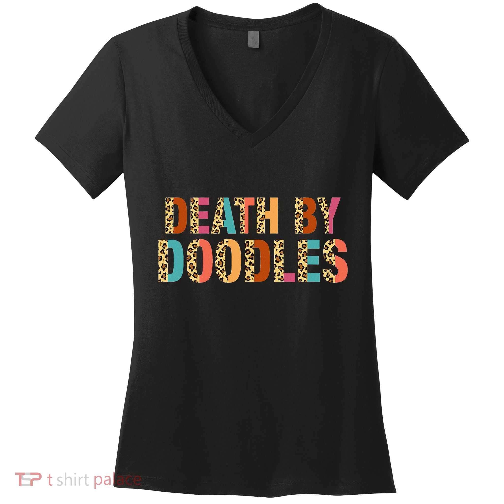 Death By Doodles Dog Groomer Dog Grooming Leopard Print Women's V-Neck T-Shirt