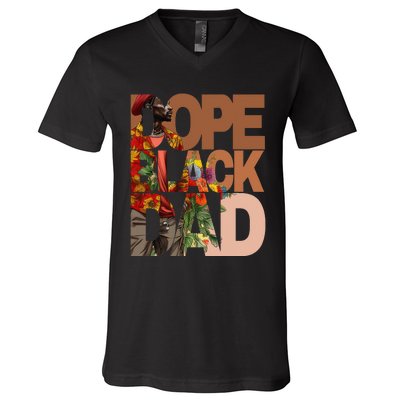 Dope Black Dad Juneteenth Black History Month Pride Fathers V-Neck T-Shirt