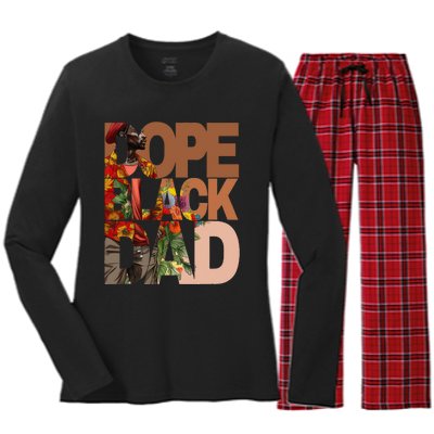 Dope Black Dad Juneteenth Black History Month Pride Fathers Women's Long Sleeve Flannel Pajama Set 