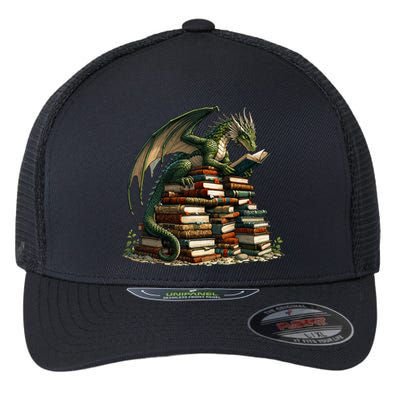 Distressed Bookworm Dragons Reading Book Dragons And Books Flexfit Unipanel Trucker Cap