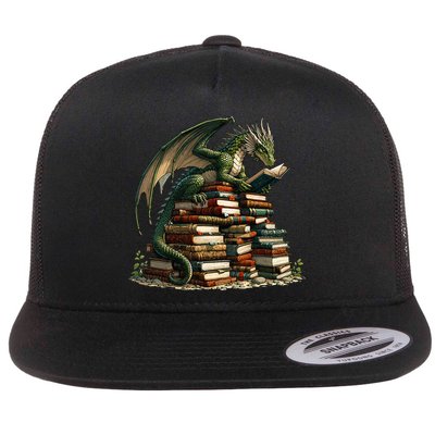 Distressed Bookworm Dragons Reading Book Dragons And Books Flat Bill Trucker Hat