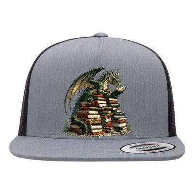 Distressed Bookworm Dragons Reading Book Dragons And Books Flat Bill Trucker Hat