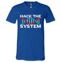 Diy Biology Dna Double Helix Hack The System Biohacker Gift V-Neck T-Shirt