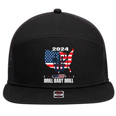 Drill Baby Drill American Flag Oilrig Oilfield Trash 7 Panel Mesh Trucker Snapback Hat