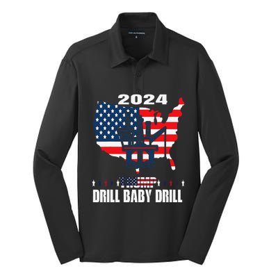 Drill Baby Drill American Flag Oilrig Oilfield Trash Silk Touch Performance Long Sleeve Polo