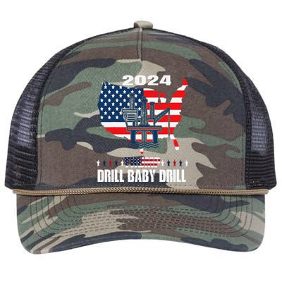 Drill Baby Drill American Flag Oilrig Oilfield Trash Retro Rope Trucker Hat Cap