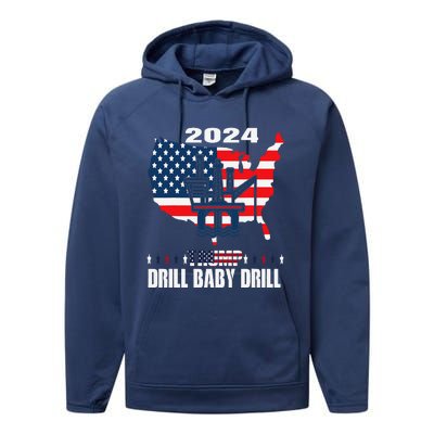 Drill Baby Drill American Flag Oilrig Oilfield Trash Performance Fleece Hoodie