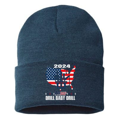 Drill Baby Drill American Flag Oilrig Oilfield Trash Sustainable Knit Beanie