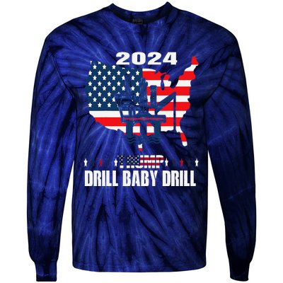 Drill Baby Drill American Flag Oilrig Oilfield Trash Tie-Dye Long Sleeve Shirt