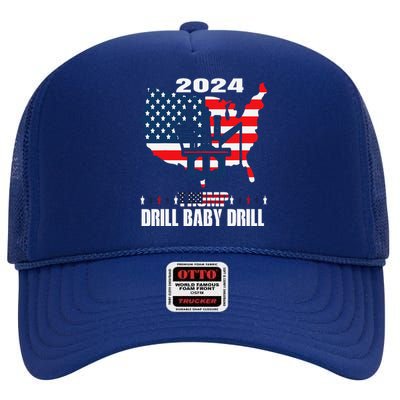 Drill Baby Drill American Flag Oilrig Oilfield Trash High Crown Mesh Back Trucker Hat