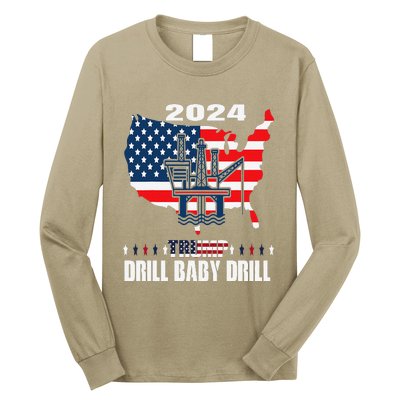 Drill Baby Drill American Flag Oilrig Oilfield Trash Long Sleeve Shirt