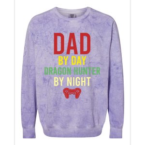 Dad By Day Dragon Hunter By Night Hobby Daddy Gamer Gift Colorblast Crewneck Sweatshirt